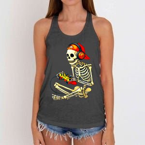 Halloween Skeleton Gamer Video Gaming Tees Women's Knotted Racerback Tank