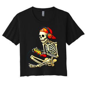 Halloween Skeleton Gamer Video Gaming Tees Women's Crop Top Tee