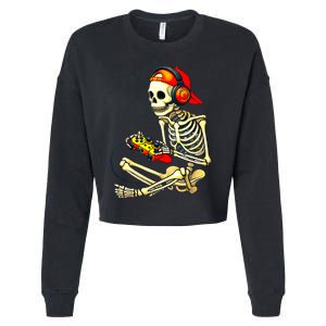 Halloween Skeleton Gamer Video Gaming Tees Cropped Pullover Crew