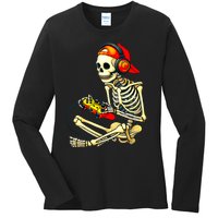 Halloween Skeleton Gamer Video Gaming Tees Ladies Long Sleeve Shirt