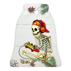 Halloween Skeleton Gamer Video Gaming Tees Ceramic Bell Ornament