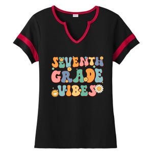 Hippie Seventh Grade Vibes Retro Groovy First Day Of School Gift Ladies Halftime Notch Neck Tee