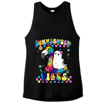 Halloween Summerween Ghost On A Pool Funny Spooky Summer Ladies PosiCharge Tri-Blend Wicking Tank