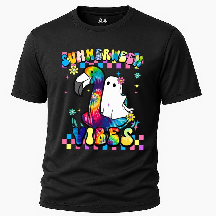Halloween Summerween Ghost On A Pool Funny Spooky Summer Performance Shirt