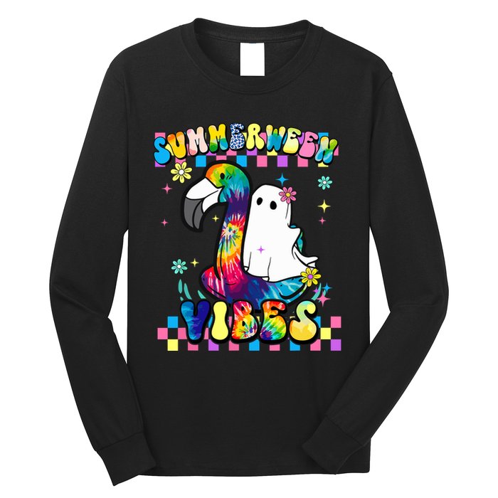 Halloween Summerween Ghost On A Pool Funny Spooky Summer Long Sleeve Shirt