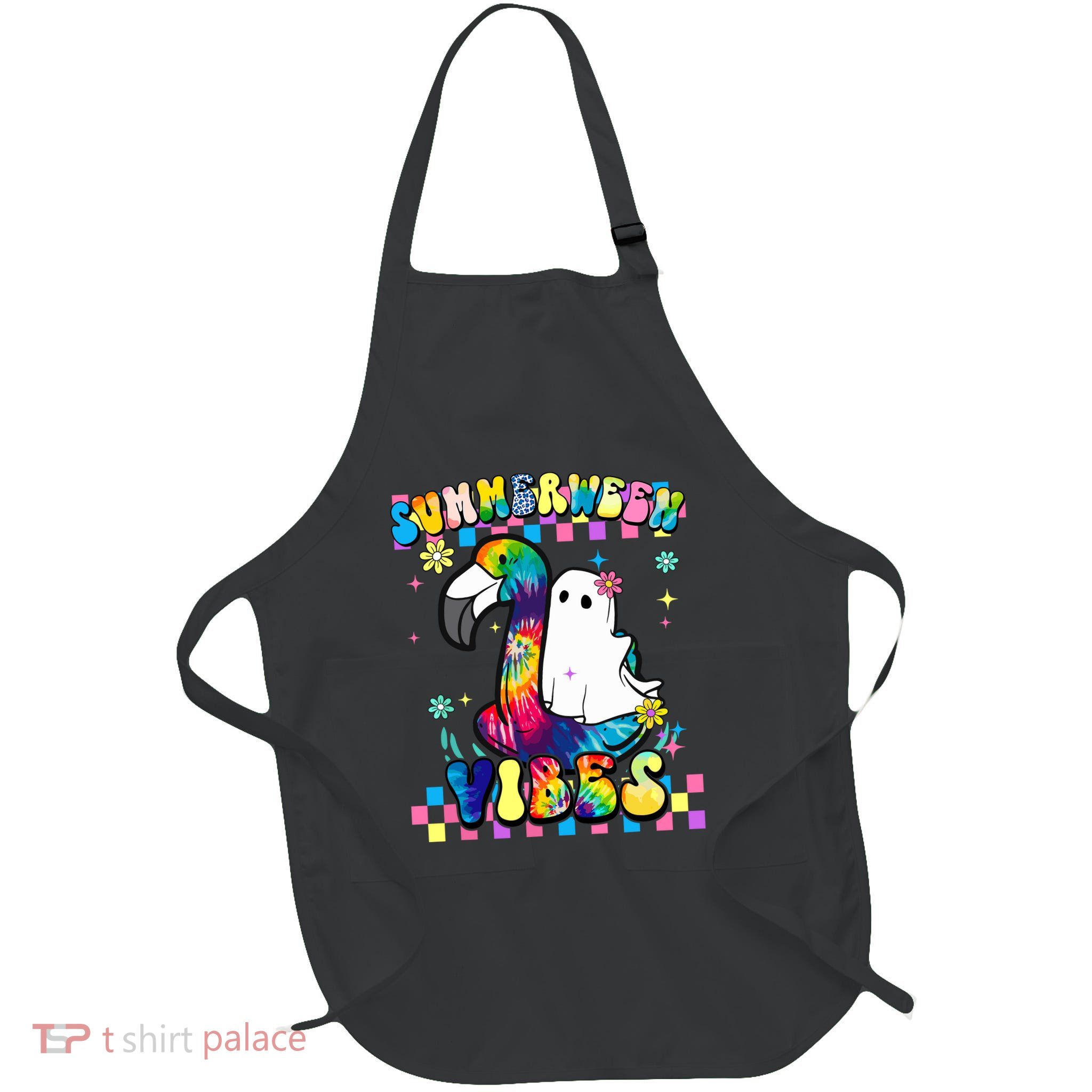 Halloween Summerween Ghost On A Pool Funny Spooky Summer Apron