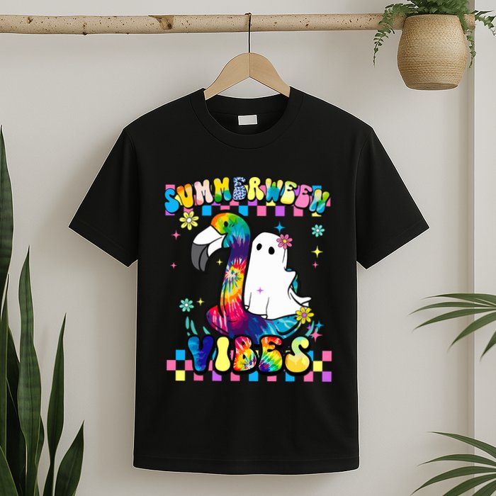 Halloween Summerween Ghost On A Pool Funny Spooky Summer T-Shirt