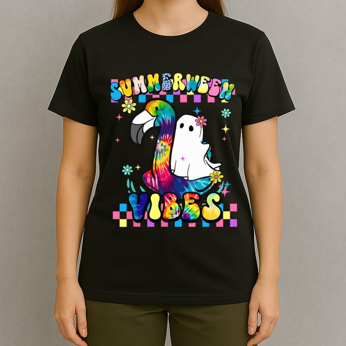 Halloween Summerween Ghost On A Pool Funny Spooky Summer T-Shirt