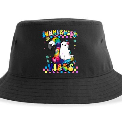 Halloween Summerween Ghost On A Pool Funny Spooky Summer Sustainable Bucket Hat