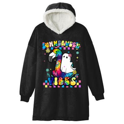 Halloween Summerween Ghost On A Pool Funny Spooky Summer Hooded Wearable Blanket