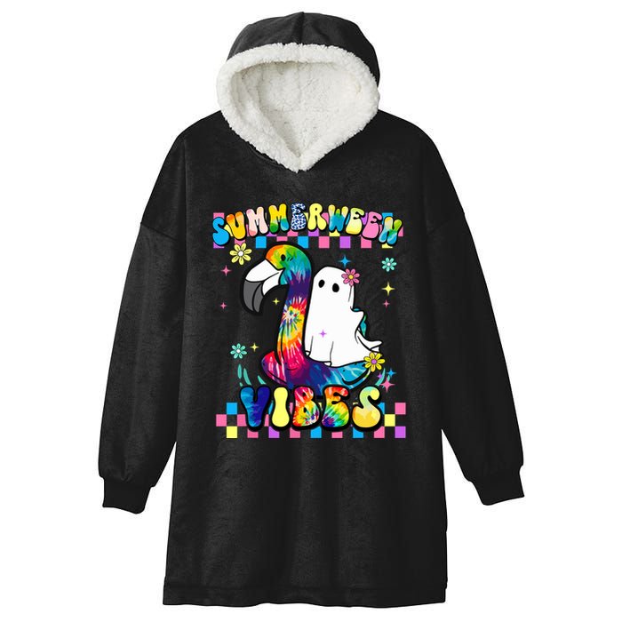 Halloween Summerween Ghost On A Pool Funny Spooky Summer Hooded Wearable Blanket