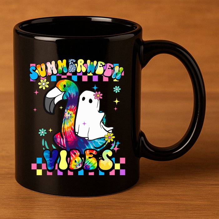 Halloween Summerween Ghost On A Pool Funny Spooky Summer 11oz C Handle Ceramic Mug