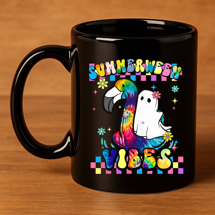 Halloween Summerween Ghost On A Pool Funny Spooky Summer 11oz C Handle Ceramic Mug