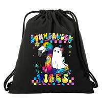 Halloween Summerween Ghost On A Pool Funny Spooky Summer Drawstring Bag