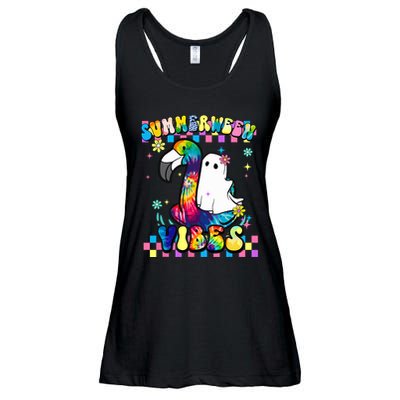 Halloween Summerween Ghost On A Pool Funny Spooky Summer Ladies Essential Flowy Tank