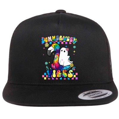 Halloween Summerween Ghost On A Pool Funny Spooky Summer Flatbill Hat
