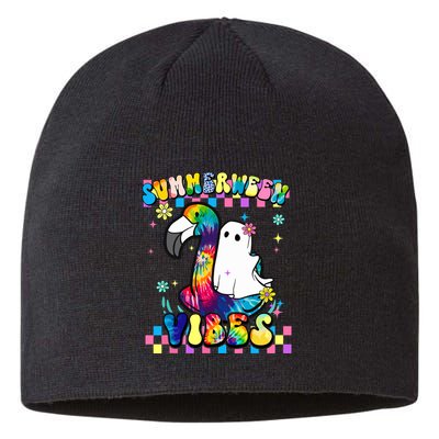 Halloween Summerween Ghost On A Pool Funny Spooky Summer Sustainable Beanie