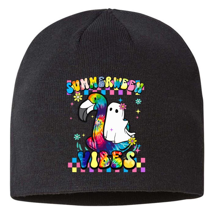 Halloween Summerween Ghost On A Pool Funny Spooky Summer Sustainable Beanie