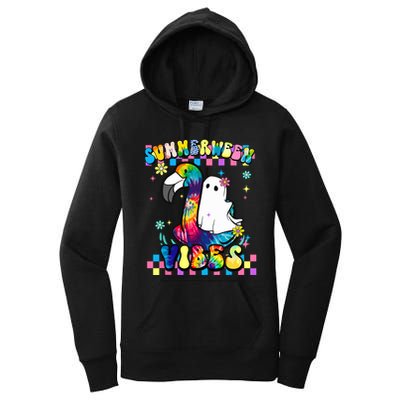 Halloween Summerween Ghost On A Pool Funny Spooky Summer Women's Pullover Hoodie