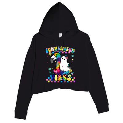 Halloween Summerween Ghost On A Pool Funny Spooky Summer Crop Fleece Hoodie