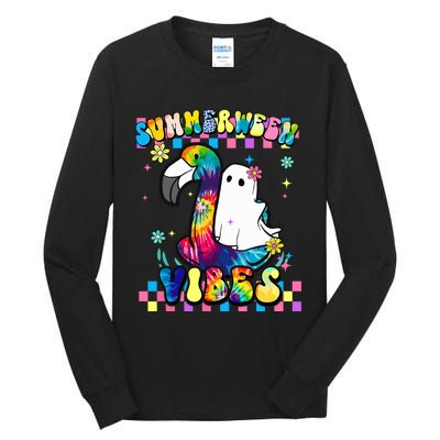 Halloween Summerween Ghost On A Pool Funny Spooky Summer Tall Long Sleeve T-Shirt