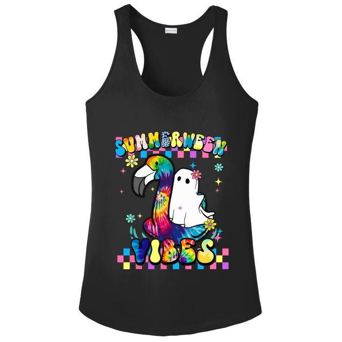 Halloween Summerween Ghost On A Pool Funny Spooky Summer Ladies PosiCharge Competitor Racerback Tank
