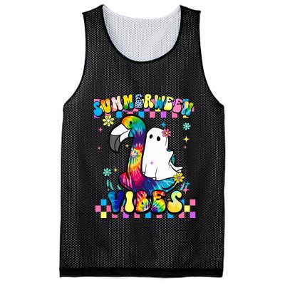 Halloween Summerween Ghost On A Pool Funny Spooky Summer Mesh Reversible Basketball Jersey Tank