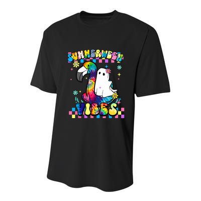 Halloween Summerween Ghost On A Pool Funny Spooky Summer Youth Performance Sprint T-Shirt