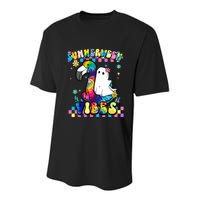 Halloween Summerween Ghost On A Pool Funny Spooky Summer Youth Performance Sprint T-Shirt