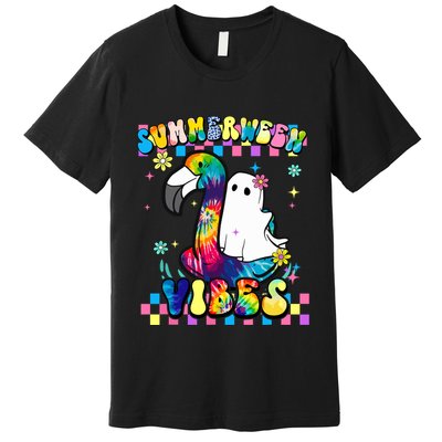 Halloween Summerween Ghost On A Pool Funny Spooky Summer Premium T-Shirt