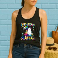 Halloween Summerween Ghost On A Pool Funny Spooky Summer Womens Tank Top