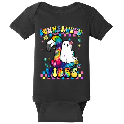Halloween Summerween Ghost On A Pool Funny Spooky Summer Baby Bodysuit