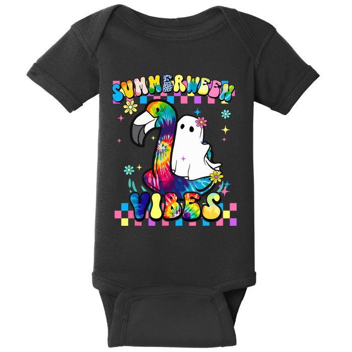Halloween Summerween Ghost On A Pool Funny Spooky Summer Baby Bodysuit
