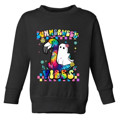 Halloween Summerween Ghost On A Pool Funny Spooky Summer Toddler Sweatshirt