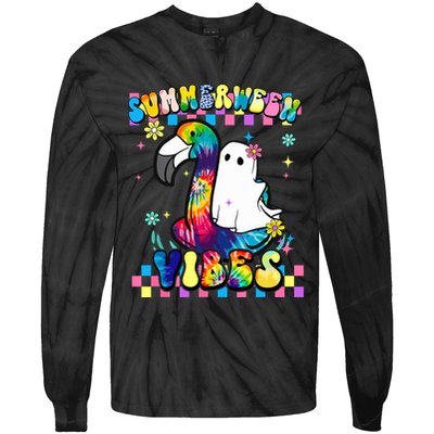 Halloween Summerween Ghost On A Pool Funny Spooky Summer Tie-Dye Long Sleeve Shirt