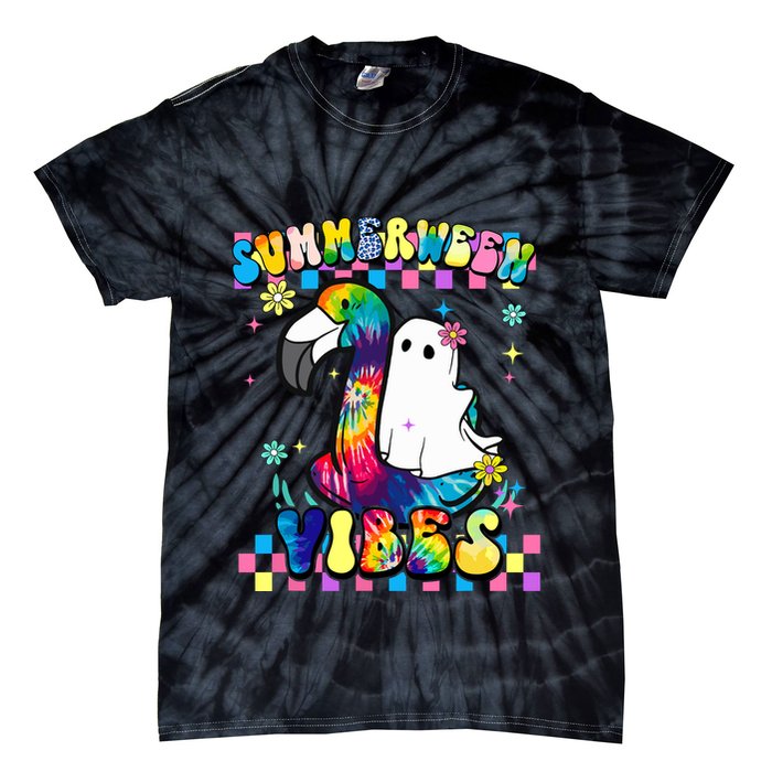Halloween Summerween Ghost On A Pool Funny Spooky Summer Tie-Dye T-Shirt