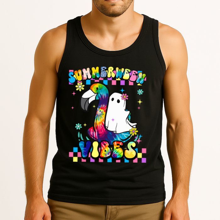 Halloween Summerween Ghost On A Pool Funny Spooky Summer Tank Top
