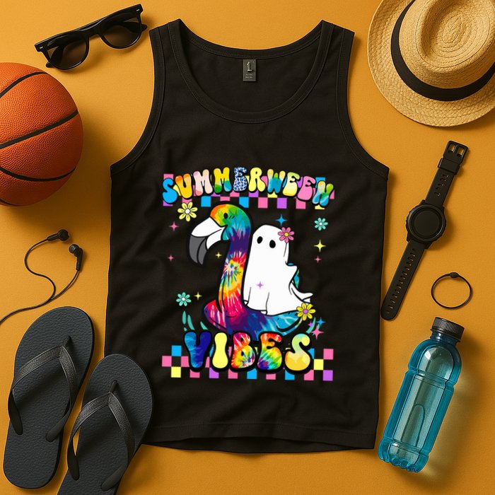 Halloween Summerween Ghost On A Pool Funny Spooky Summer Tank Top