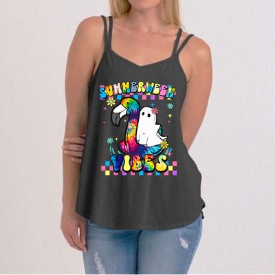 Halloween Summerween Ghost On A Pool Funny Spooky Summer Women's Strappy Tank