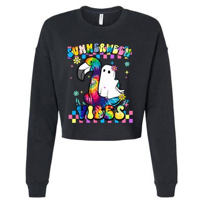 Halloween Summerween Ghost On A Pool Funny Spooky Summer Cropped Pullover Crew