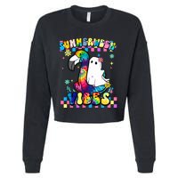 Halloween Summerween Ghost On A Pool Funny Spooky Summer Cropped Pullover Crew