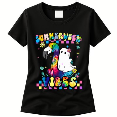 Halloween Summerween Ghost On A Pool Funny Spooky Summer Womens T-Shirt