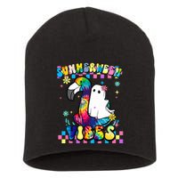 Halloween Summerween Ghost On A Pool Funny Spooky Summer Short Acrylic Beanie