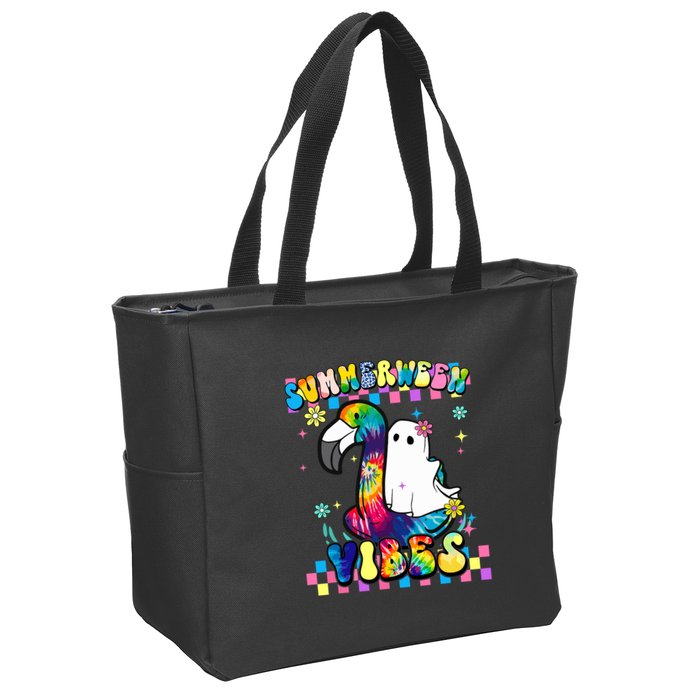 Halloween Summerween Ghost On A Pool Funny Spooky Summer Zip Tote Bag