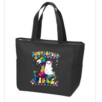 Halloween Summerween Ghost On A Pool Funny Spooky Summer Zip Tote Bag