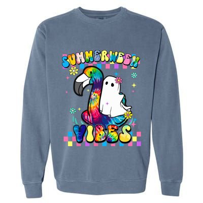 Halloween Summerween Ghost On A Pool Funny Spooky Summer Garment-Dyed Sweatshirt