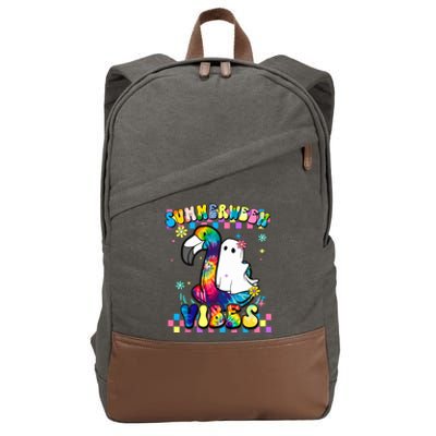 Halloween Summerween Ghost On A Pool Funny Spooky Summer Cotton Canvas Backpack