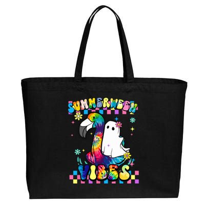 Halloween Summerween Ghost On A Pool Funny Spooky Summer Cotton Canvas Jumbo Tote