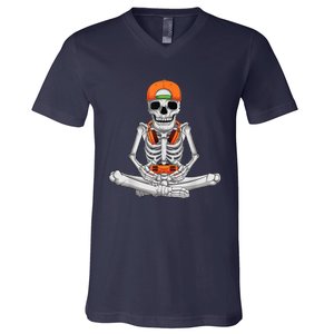 Halloween Skeleton Gamer Video Gaming Boys V-Neck T-Shirt