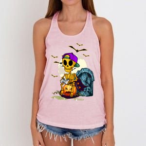 Halloween Skeleton Gamer Funny Halloween Tee For Game Lovers Cute Gift Women's Knotted Racerback Tank